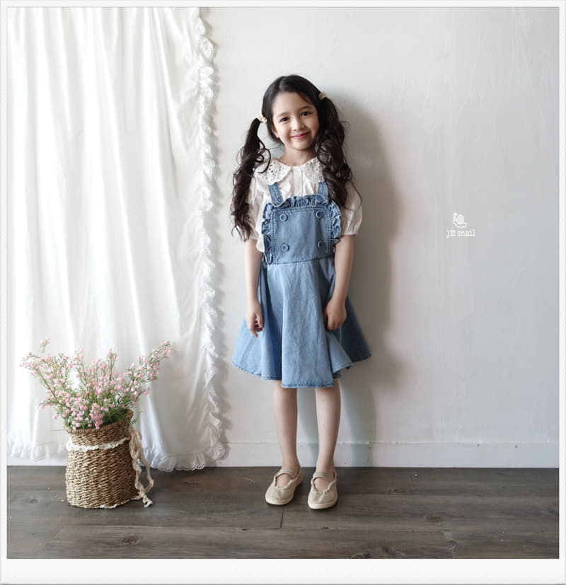 JM Snail - Korean Children Fashion - #designkidswear - Frill Denim Vest One-piece - 9