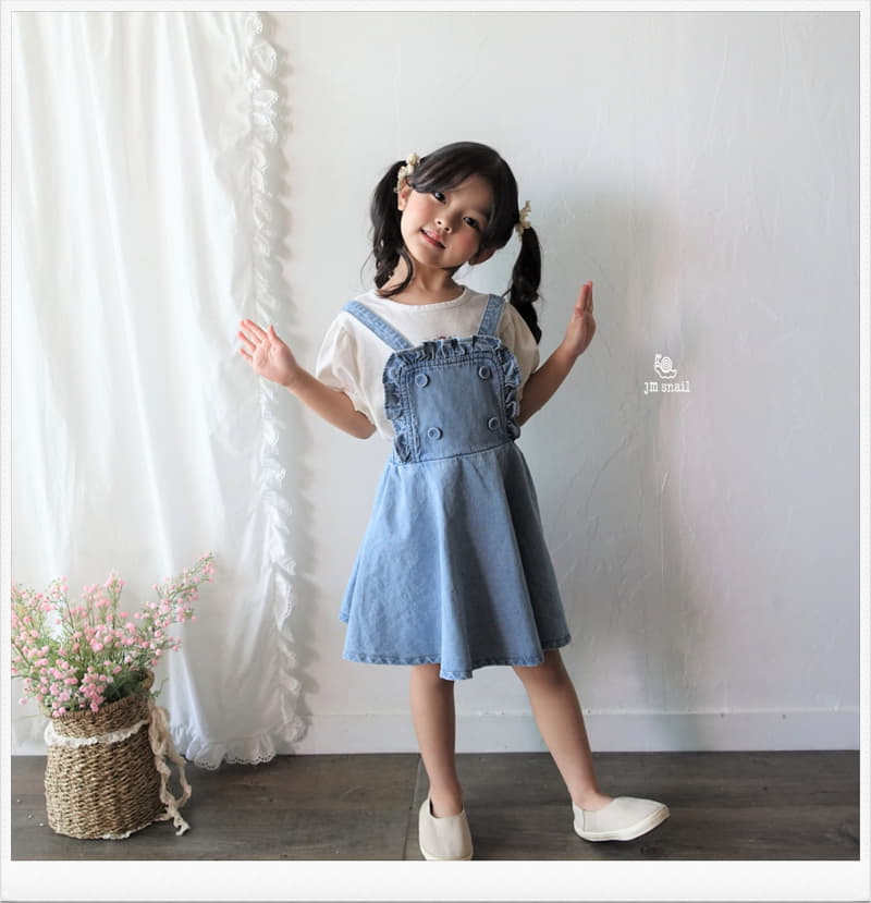 JM Snail - Korean Children Fashion - #discoveringself - Frill Denim Vest One-piece - 10