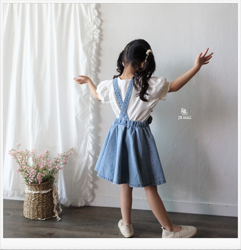 JM Snail - Korean Children Fashion - #fashionkids - Frill Denim Vest One-piece - 11