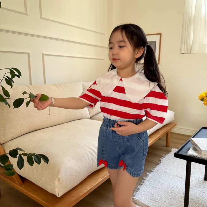 Lago - Korean Children Fashion - #fashionkids - Stripes Collar Tee - 2