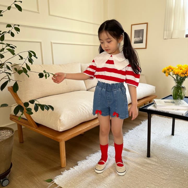 Lago - Korean Children Fashion - #kidsshorts - Stripes Collar Tee - 3