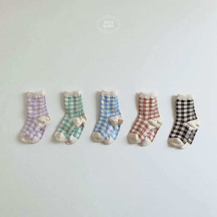 Mini Robe - Korean Baby Fashion - #babywear - Natural Check Socks - 6