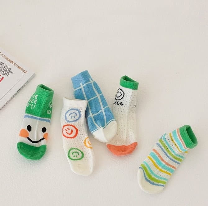 Miso - Korean Children Fashion - #littlefashionista - Green Smile Socks - 8