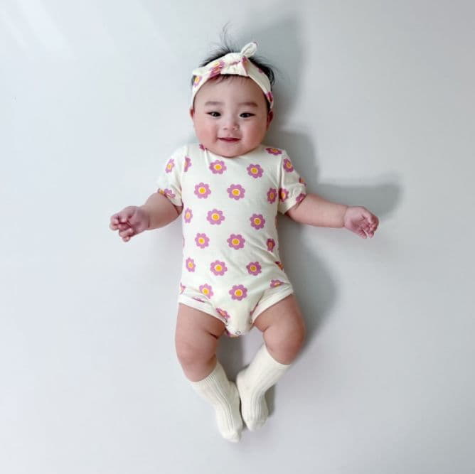 Moran - Korean Baby Fashion - #babyclothing - Mong Flower Bodysuit with Hairband - 3