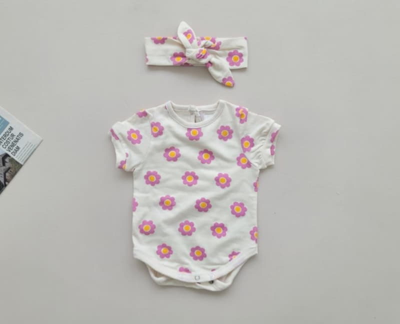 Moran - Korean Baby Fashion - #babyclothing - Mong Flower Bodysuit with Hairband - 4