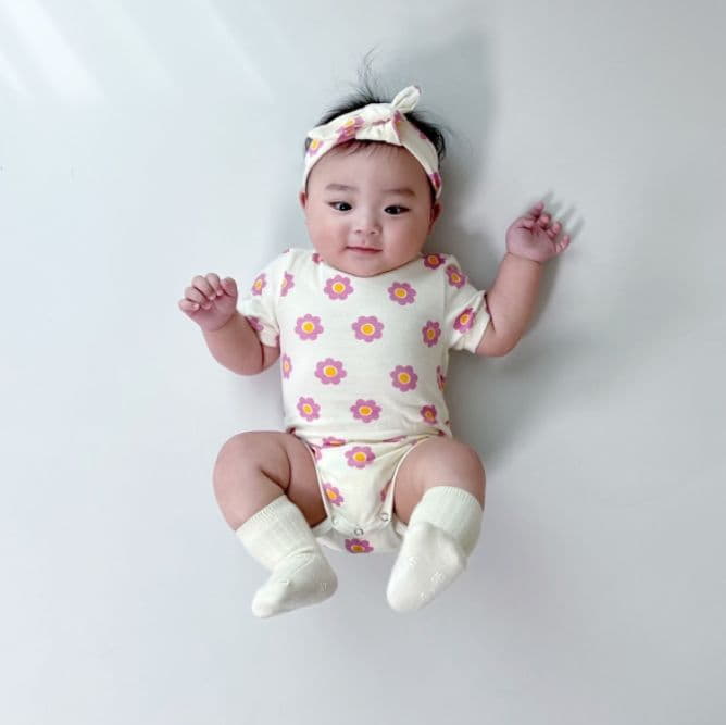 Moran - Korean Baby Fashion - #babyoutfit - Mong Flower Bodysuit with Hairband - 10