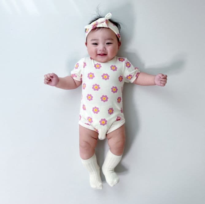 Moran - Korean Baby Fashion - #babywear - Mong Flower Bodysuit with Hairband - 12