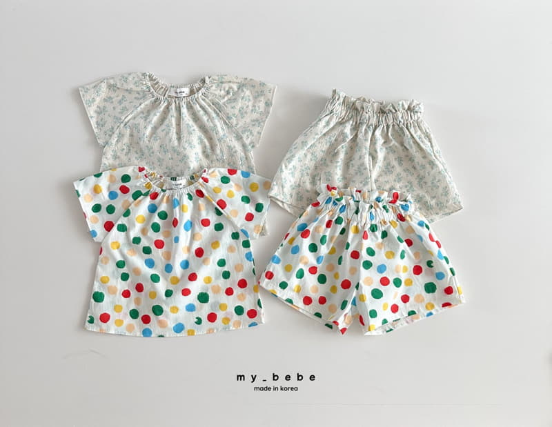 My Bebe - Korean Children Fashion - #childofig - Dot Flower TOp Bottom Set - 2