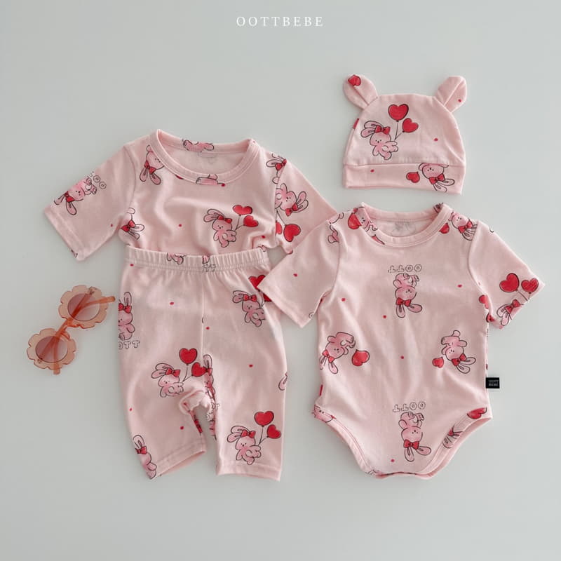 Oott Bebe - Korean Baby Fashion - #babyfever - Ballon Bodysuit Leggings Bonnet Set - 7