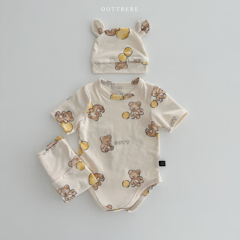 Oott Bebe - Korean Baby Fashion - #babyoutfit - Ballon Bodysuit Leggings Bonnet Set - 12