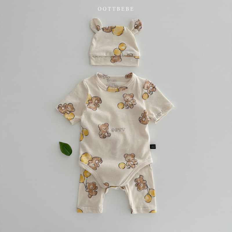 Oott Bebe - Korean Baby Fashion - #onlinebabyshop - Ballon Bodysuit Leggings Bonnet Set