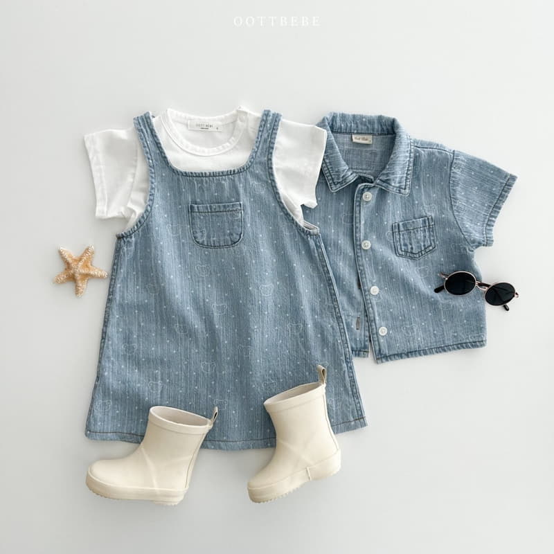 Oott Bebe - Korean Children Fashion - #Kfashion4kids - Bear Bear Denim One-piece - 3