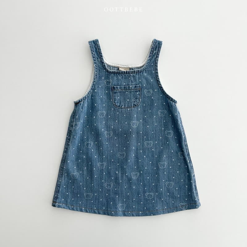 Oott Bebe - Korean Children Fashion - #childofig - Bear Bear Denim One-piece - 8