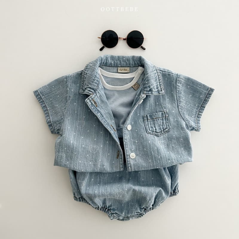 Oott Bebe - Korean Children Fashion - #designkidswear - Bear Bear Denim Shirt - 12