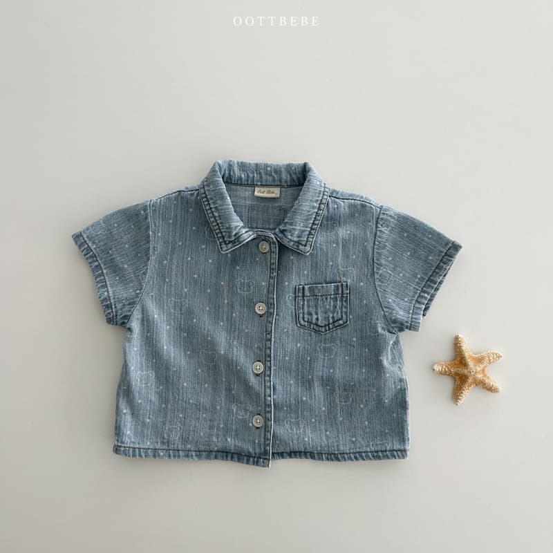 Oott Bebe - Korean Children Fashion - #kidsshorts - Bear Bear Denim Shirt