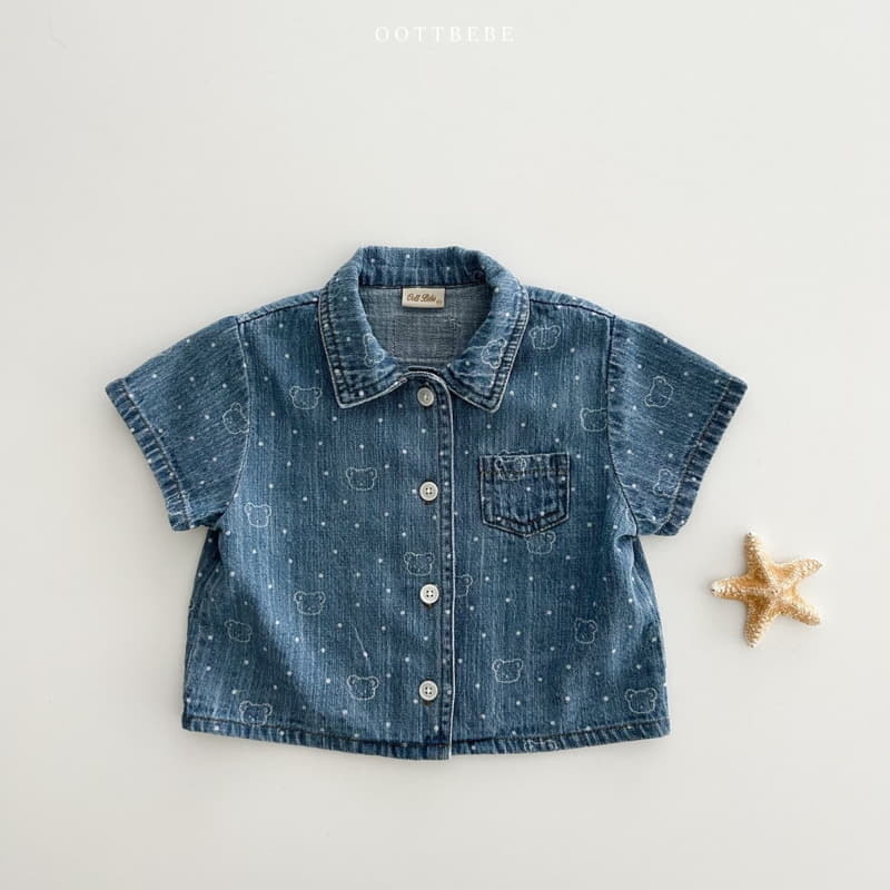 Oott Bebe - Korean Children Fashion - #kidsstore - Bear Bear Denim Shirt - 2