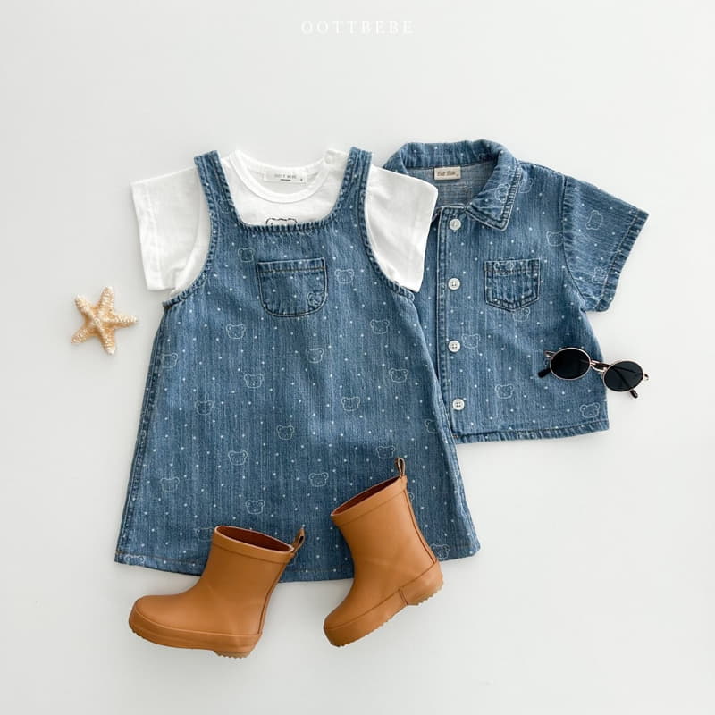 Oott Bebe - Korean Children Fashion - #Kfashion4kids - Bear Bear Denim One-piece - 4