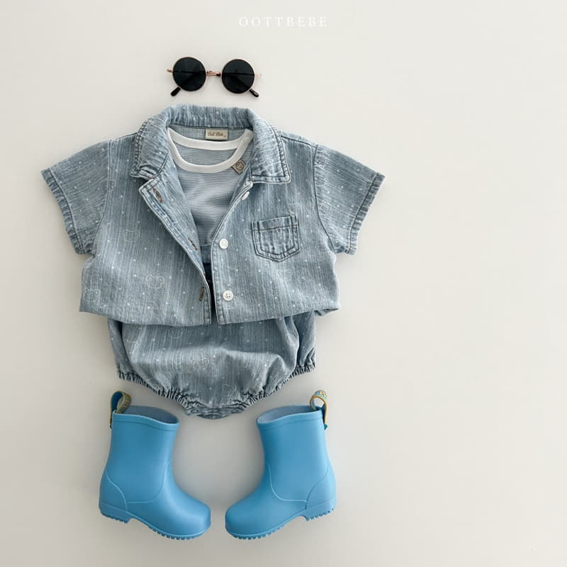 Oott Bebe - Korean Children Fashion - #magicofchildhood - Bear Bear Denim Shirt - 6