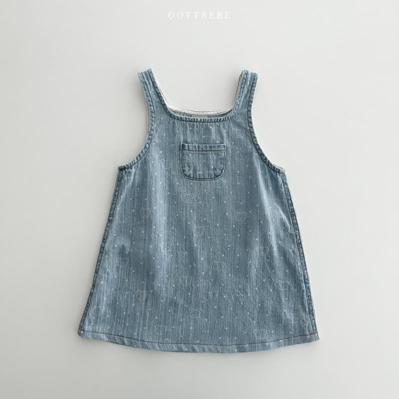 Oott Bebe - Korean Children Fashion - #minifashionista - Bear Bear Denim One-piece - 6