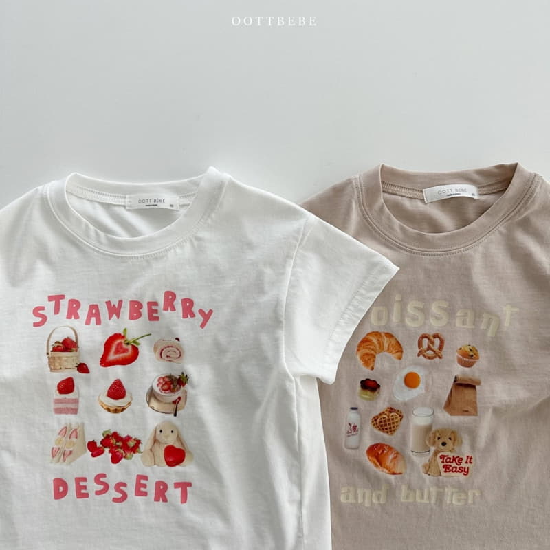 Oott Bebe - Korean Children Fashion - #todddlerfashion - Strawberry Croissant Tee - 12