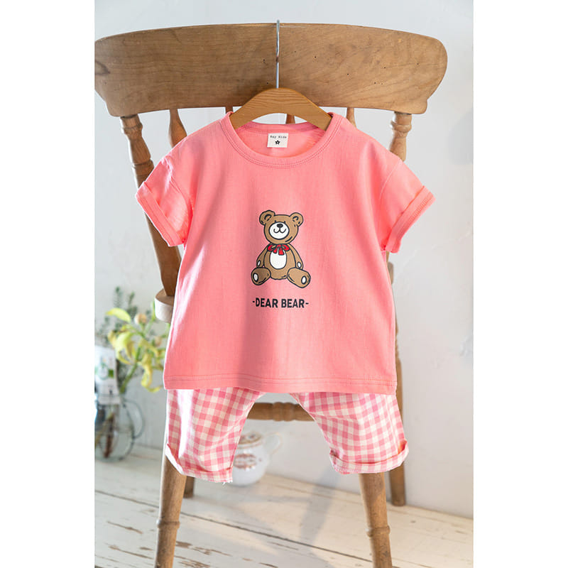 Raykids - Korean Children Fashion - #fashionkids - Dear Bear Check Top Bottom Set - 2