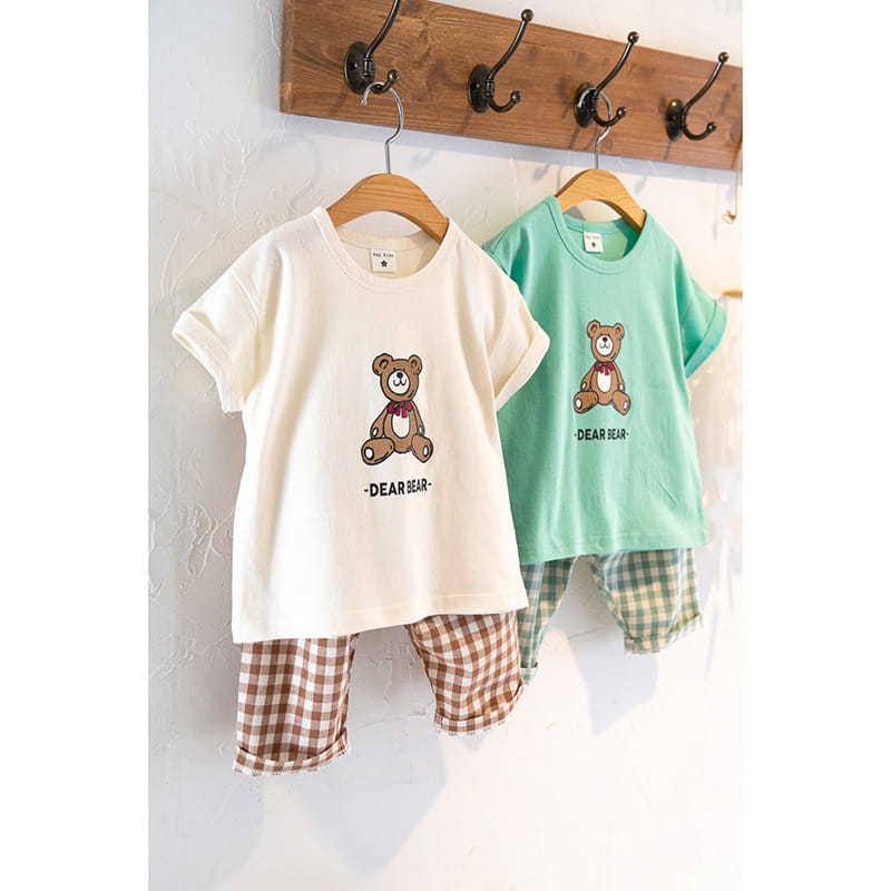 Raykids - Korean Children Fashion - #kidsshorts - Dear Bear Check Top Bottom Set - 4