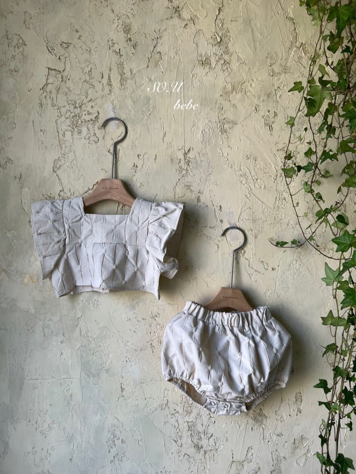 So U - Korean Baby Fashion - #babyboutiqueclothing - Big Ribbon Crop Top Bottom Set - 2