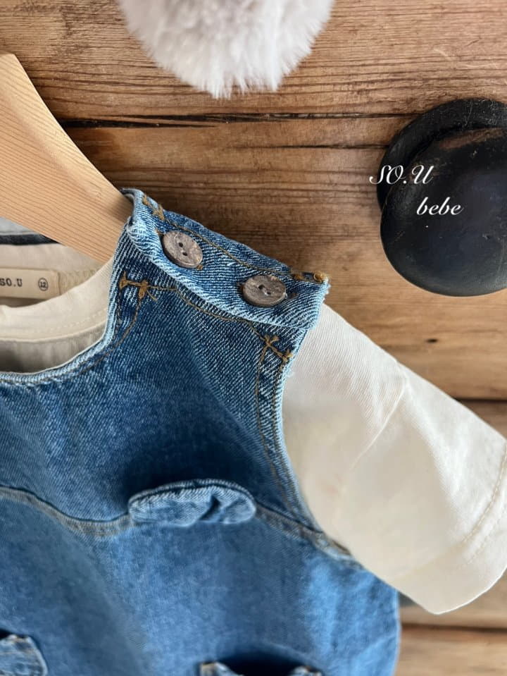 So U - Korean Baby Fashion - #babygirlfashion - Denim Bear Bodysuit - 3