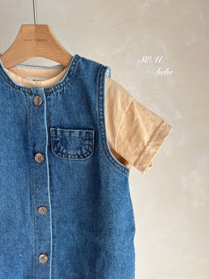 So U - Korean Baby Fashion - #babyoutfit - Denim Open Bodysuit - 2