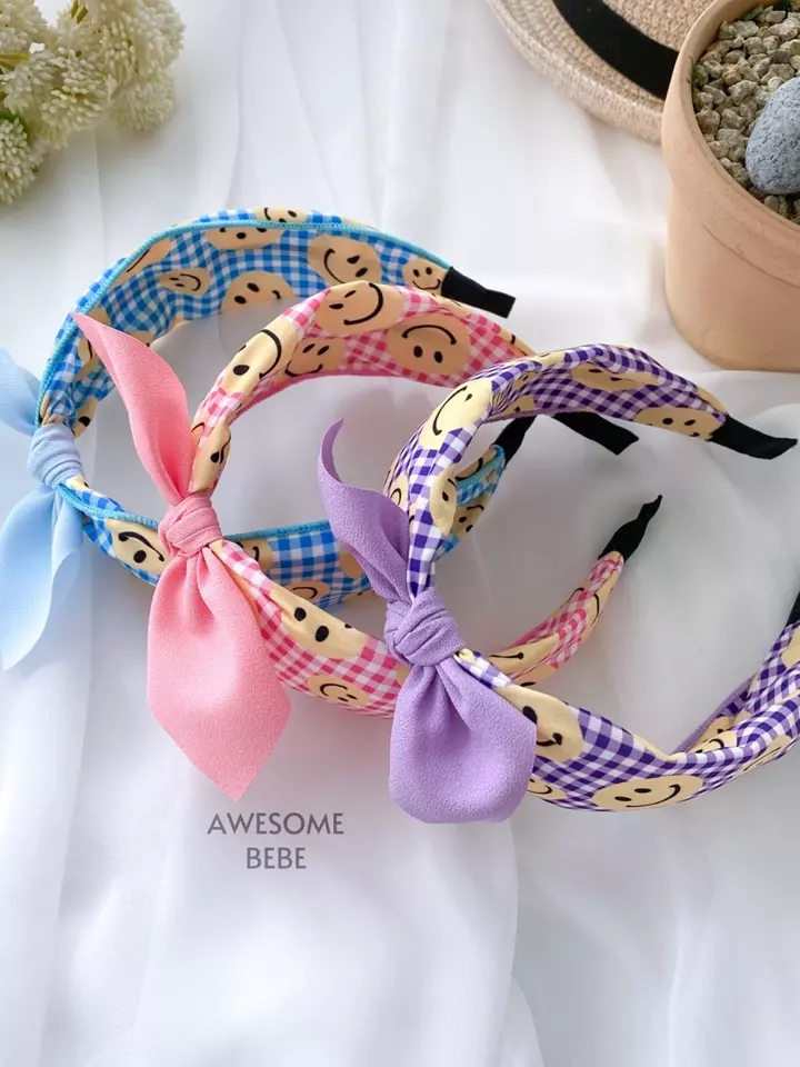 Color Check Smile Ribbon Hairband