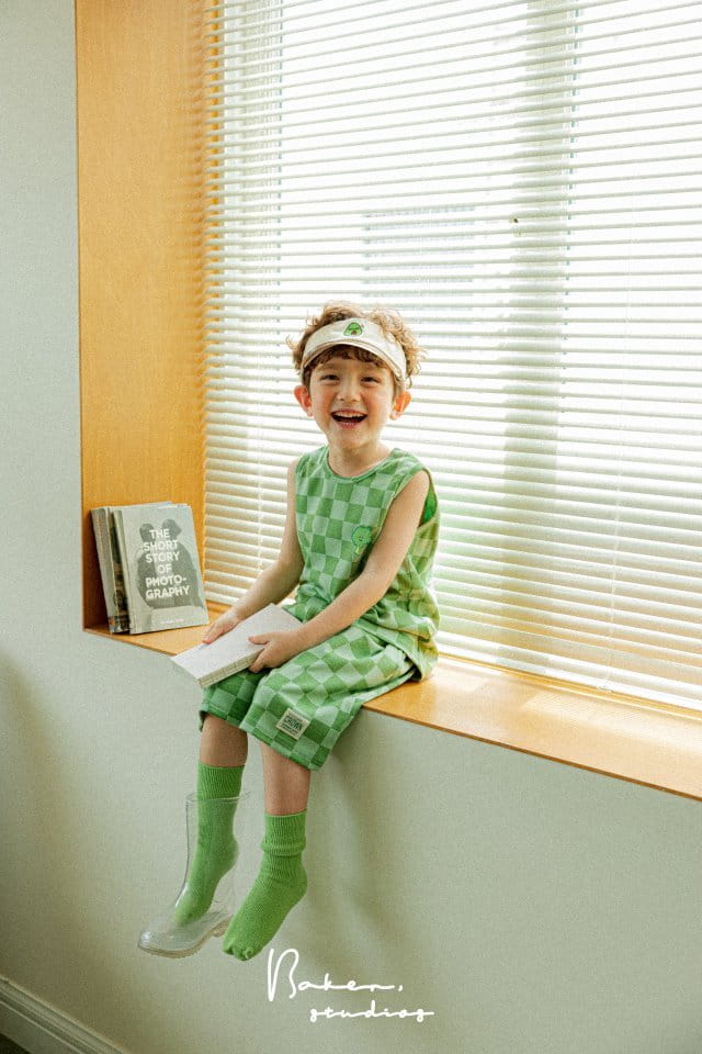 Baker - Korean Children Fashion - #minifashionista - Broccoli Check Sleeveless Top Bottom Set - 8