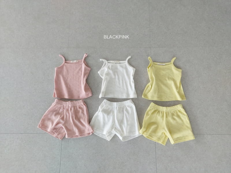 Black Pink - Korean Children Fashion - #kidsshorts - Lovely String Sleeveless Top Bottom Set - 9