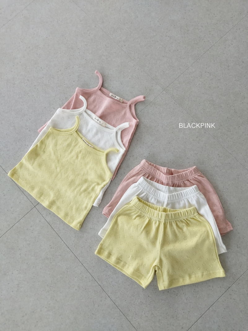 Black Pink - Korean Children Fashion - #prettylittlegirls - Lovely String Sleeveless Top Bottom Set - 2