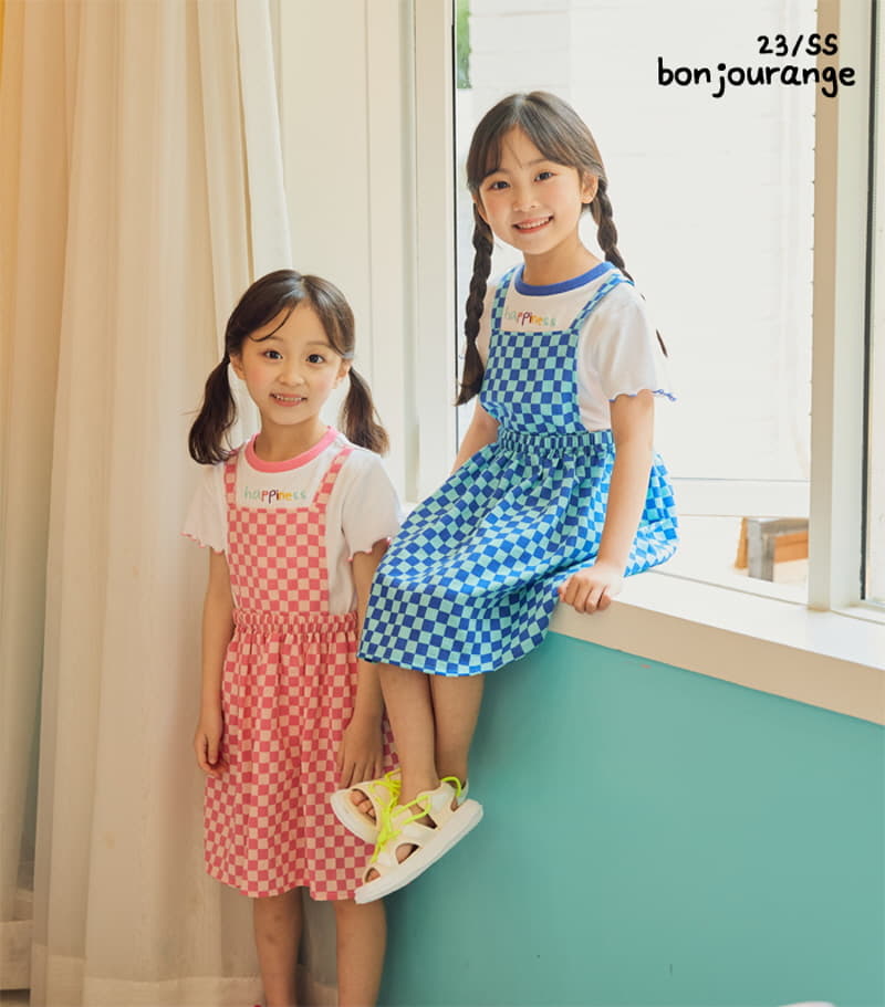 Bonjour Ange - Korean Children Fashion - #discoveringself - Happiness Checker Board Set One-piece