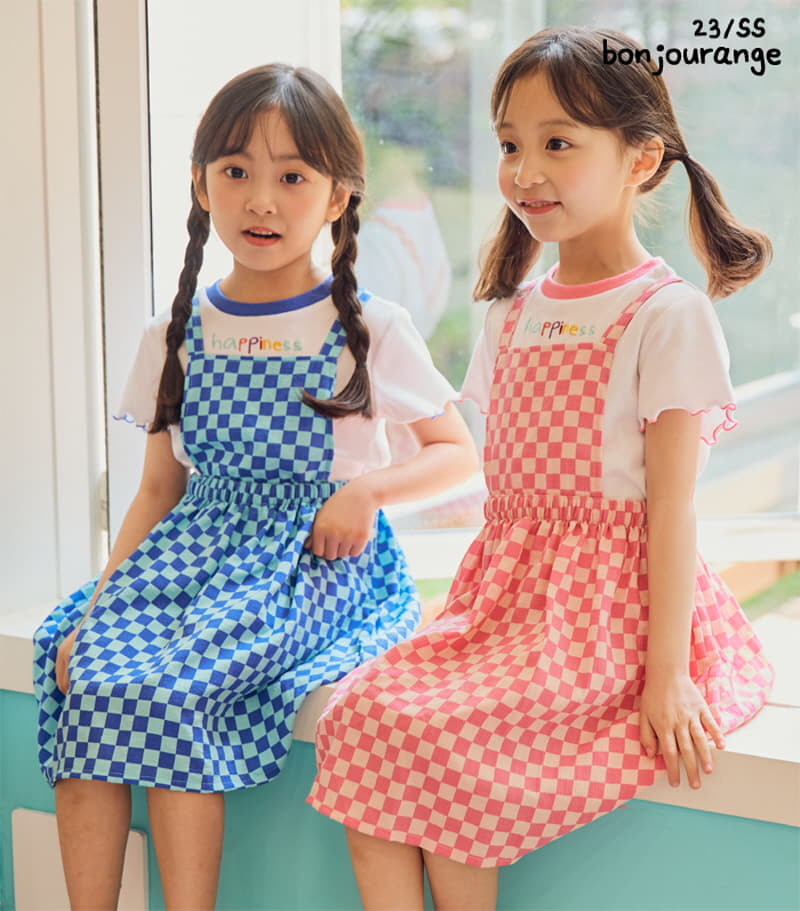 Bonjour Ange - Korean Children Fashion - #fashionkids - Happiness Checker Board Set One-piece - 2