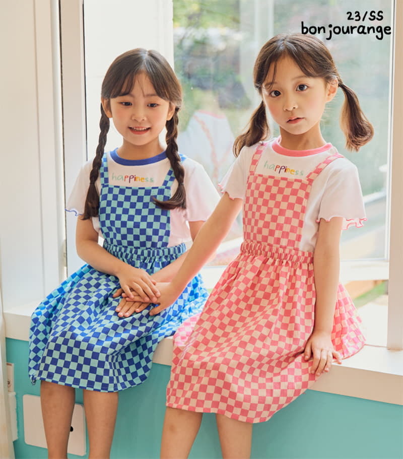 Bonjour Ange - Korean Children Fashion - #kidsshorts - Happiness Checker Board Set One-piece - 3