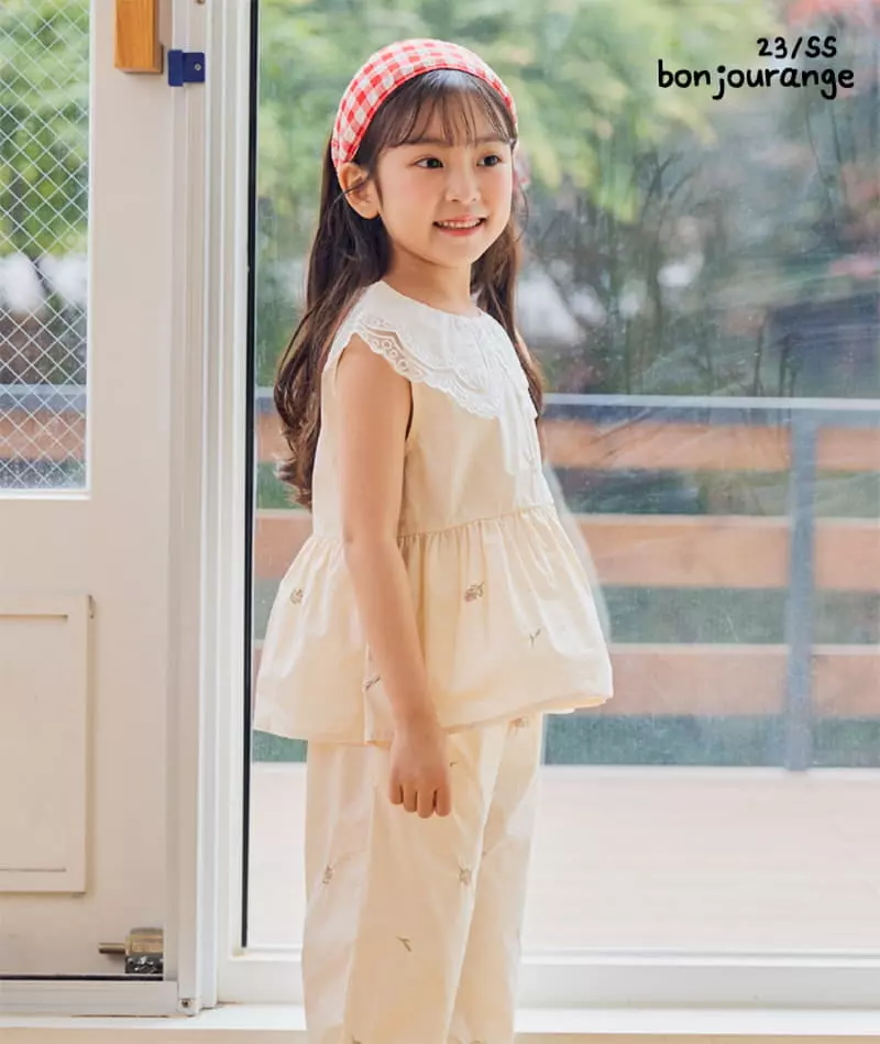 Bonjour Ange - Korean Children Fashion - #toddlerclothing - Bella Embrodiery Top Bottom Set - 8