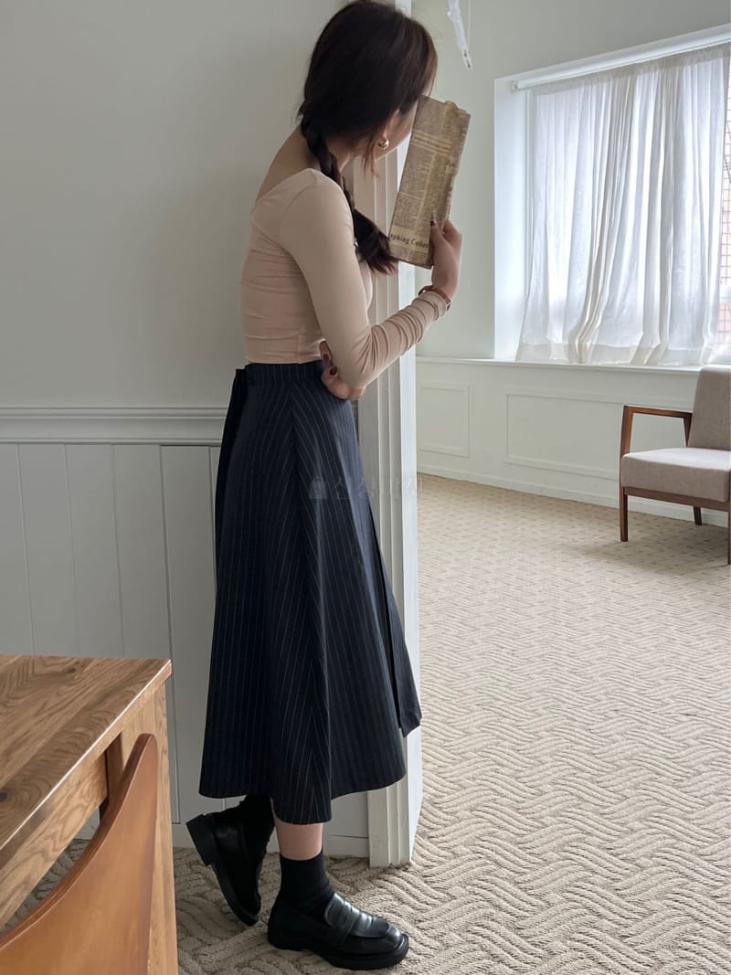 Buckle - Korean Women Fashion - #momslook - Stripes A Line Skirt