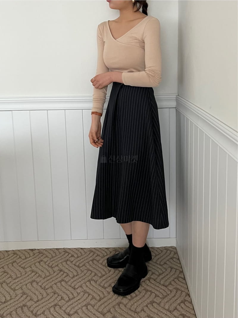 Buckle - Korean Women Fashion - #momslook - Stripes A Line Skirt - 10