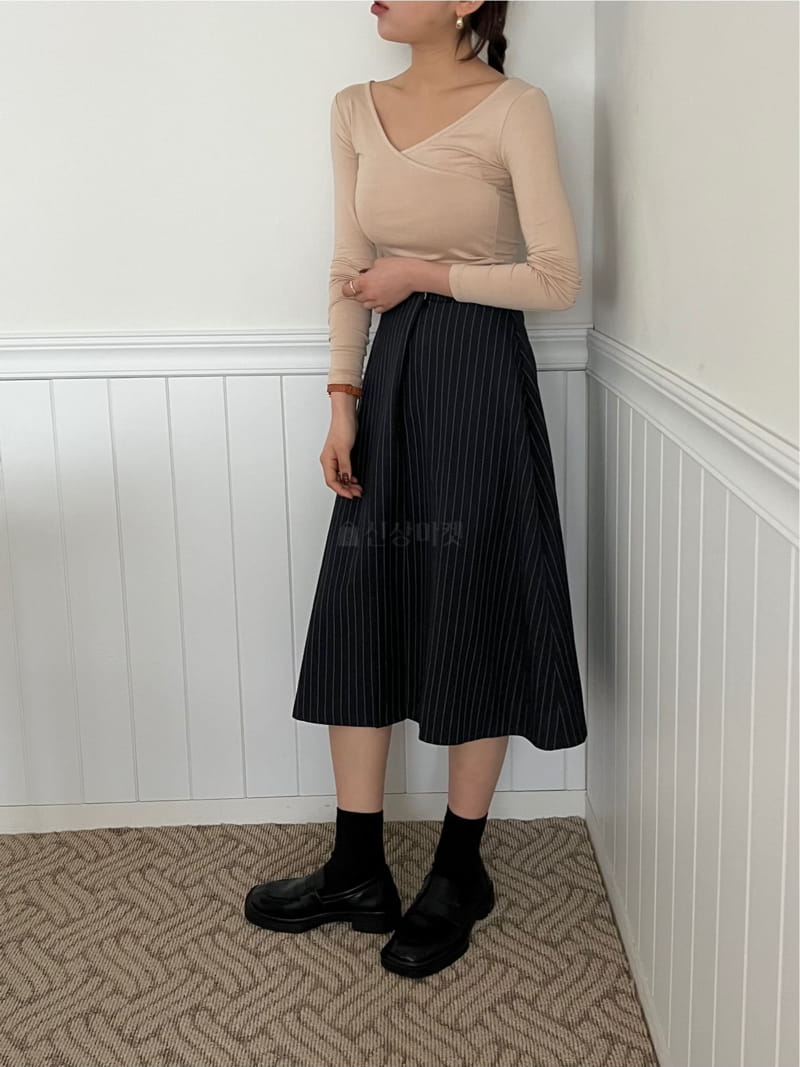 Buckle - Korean Women Fashion - #momslook - Stripes A Line Skirt - 11