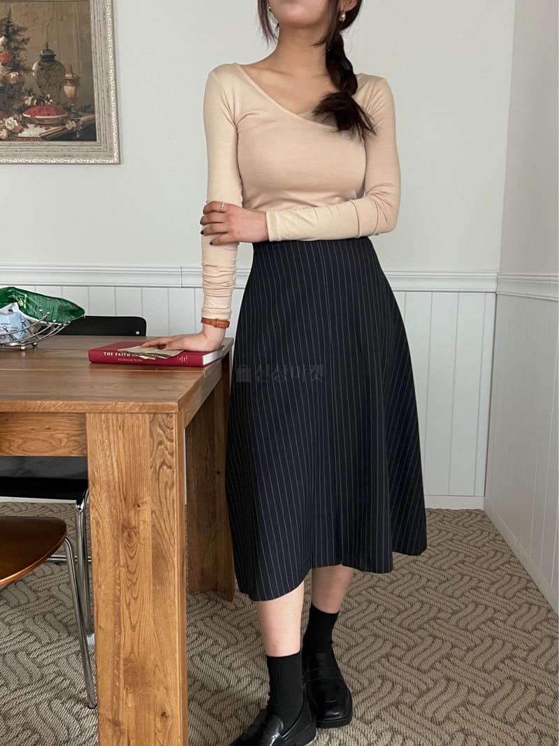 Buckle - Korean Women Fashion - #momslook - Stripes A Line Skirt - 9