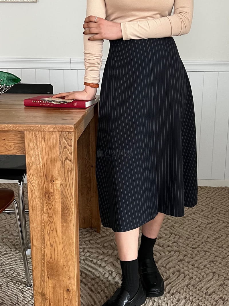 Buckle - Korean Women Fashion - #womensfashion - Stripes A Line Skirt - 6