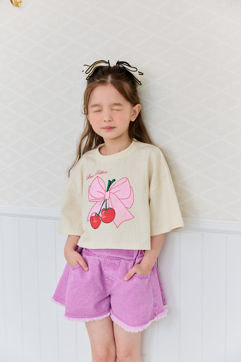 Dore Dore - Korean Children Fashion - #kidsstore - Ribbon Cherry Crop Tee - 8