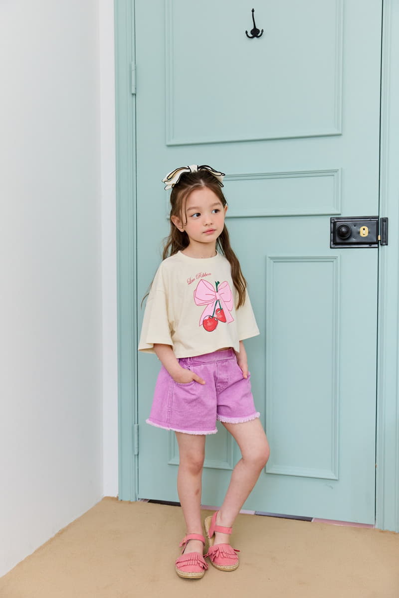 Dore Dore - Korean Children Fashion - #kidzfashiontrend - Ribbon Cherry Crop Tee - 9