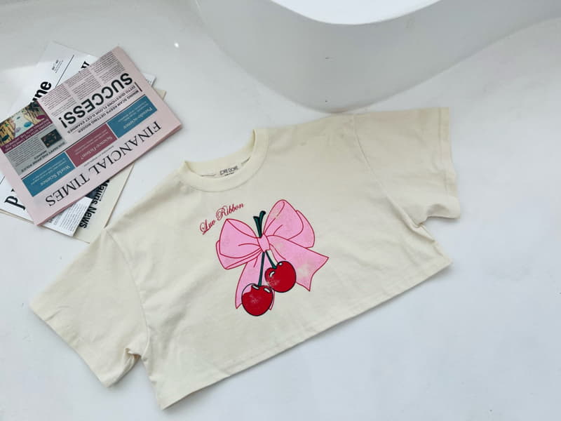 Dore Dore - Korean Children Fashion - #stylishchildhood - Ribbon Cherry Crop Tee