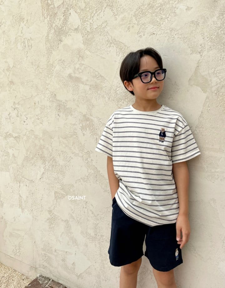 Dsaint - Korean Children Fashion - #kidzfashiontrend - Two Line Bear Embrodiery Tee - 12