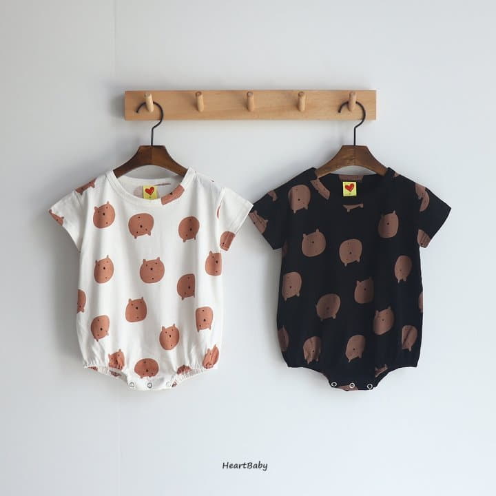 Heart Baby - Korean Baby Fashion - #babyboutiqueclothing - Bear Face Short Sleeves Bodysuit