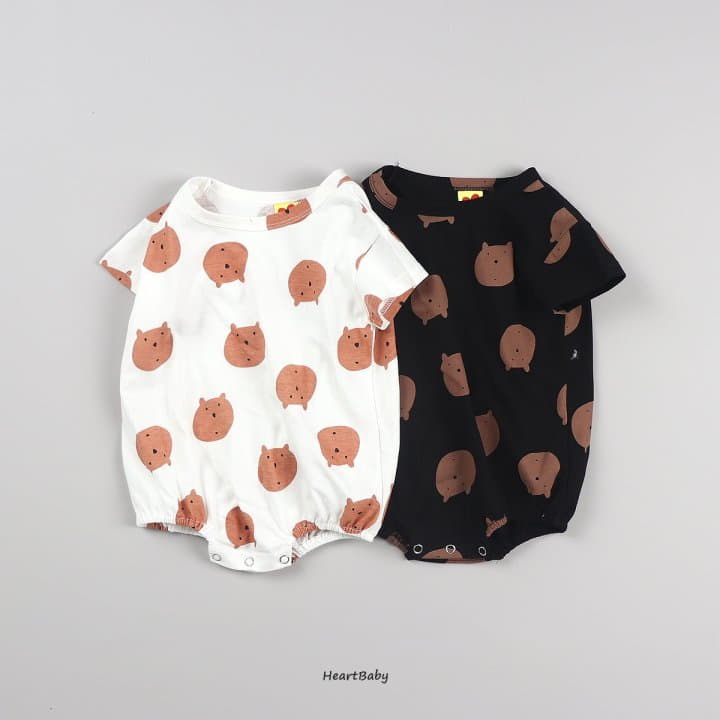 Heart Baby - Korean Baby Fashion - #babyclothing - Bear Face Short Sleeves Bodysuit - 2