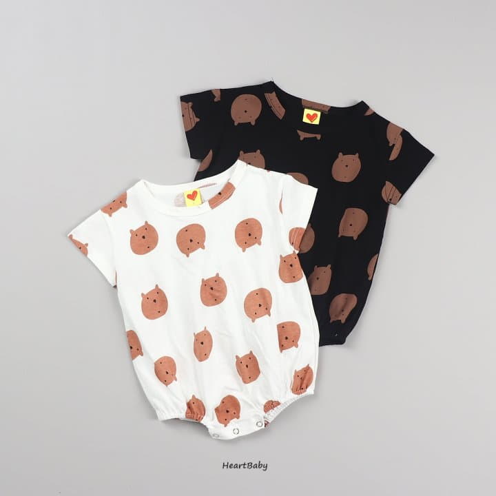 Heart Baby - Korean Baby Fashion - #babyfashion - Bear Face Short Sleeves Bodysuit - 3