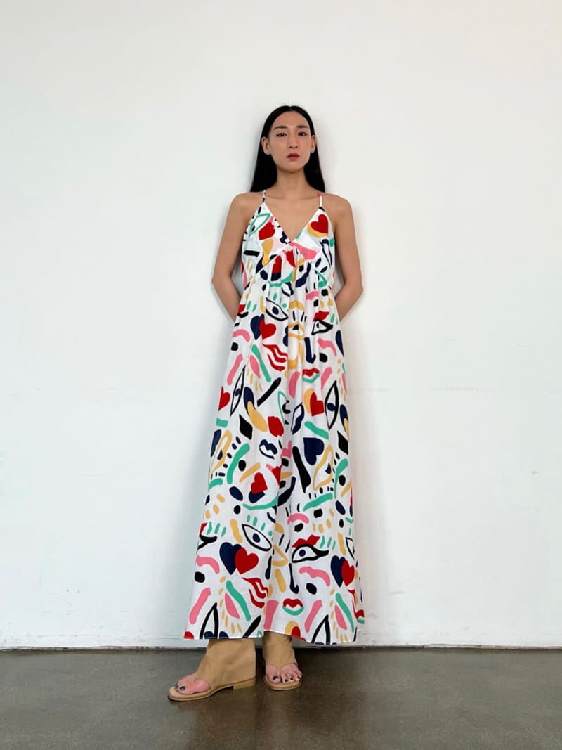 Inni - Korean Women Fashion - #momslook - Heart Paint Long One-piece